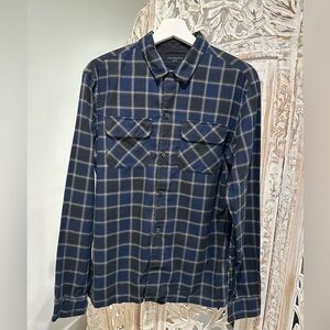 All Saints Men's Blue Plaid Button Down Shirt